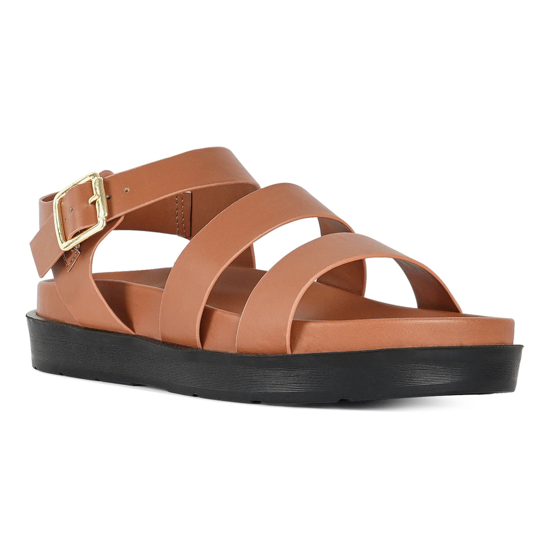 women stylish strappy flatform sandals#color_tan