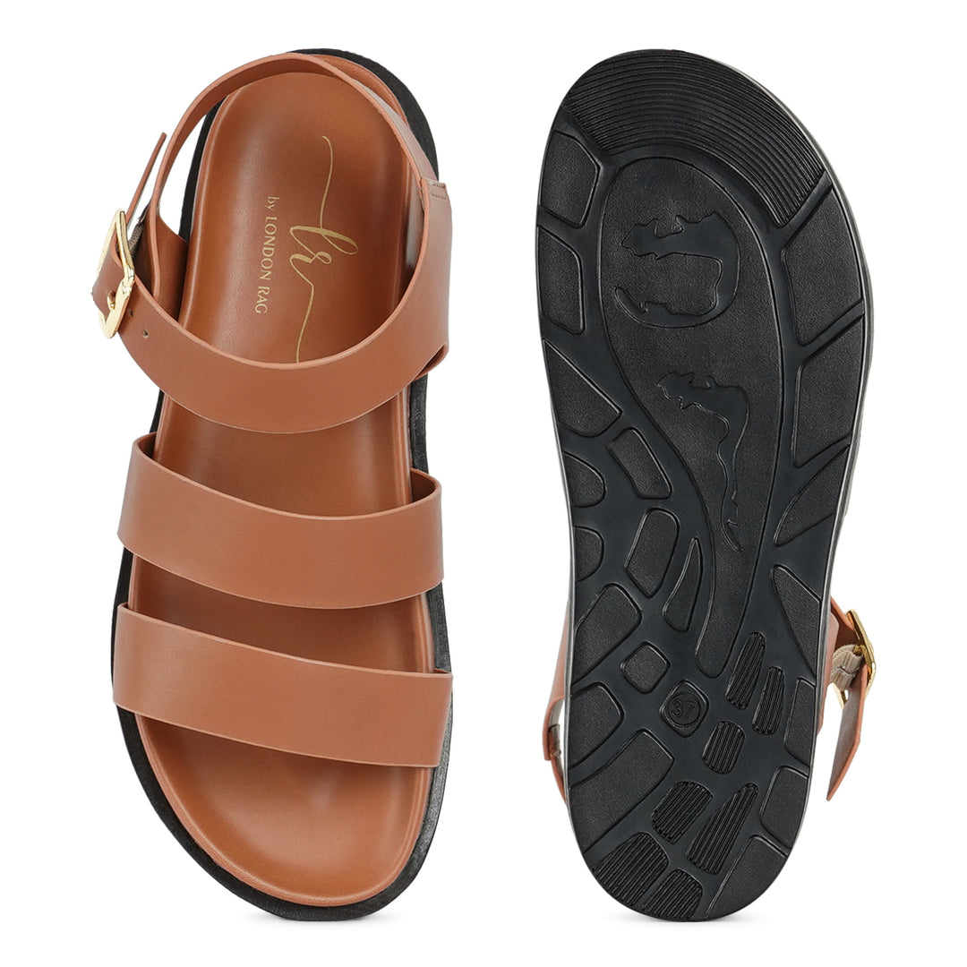 women stylish strappy flatform sandals#color_tan