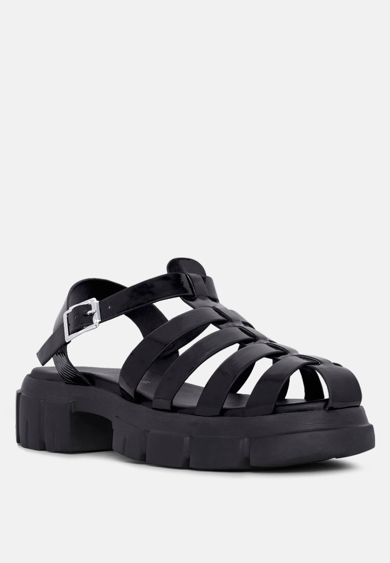 women round toe strappy flatforms#color_black