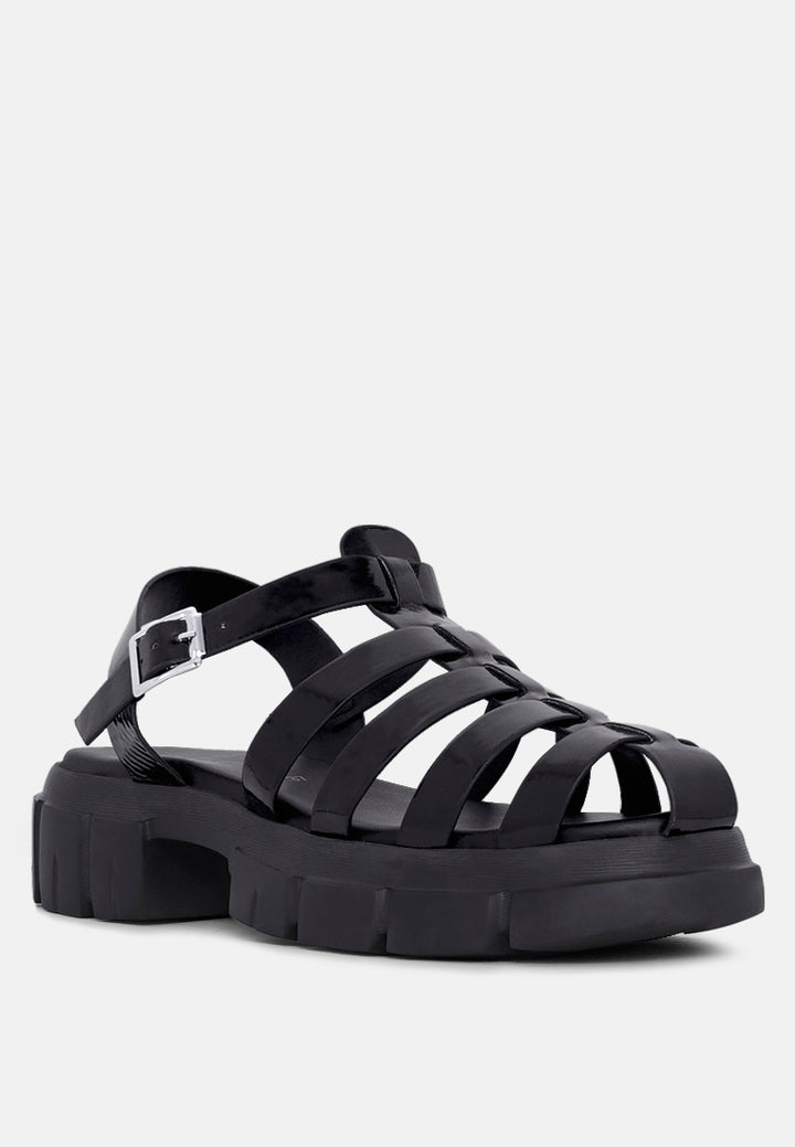 women round toe strappy flatforms#color_black