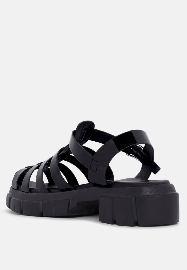 women round toe strappy flatforms#color_black