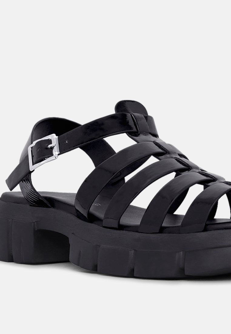 women round toe strappy flatforms#color_black