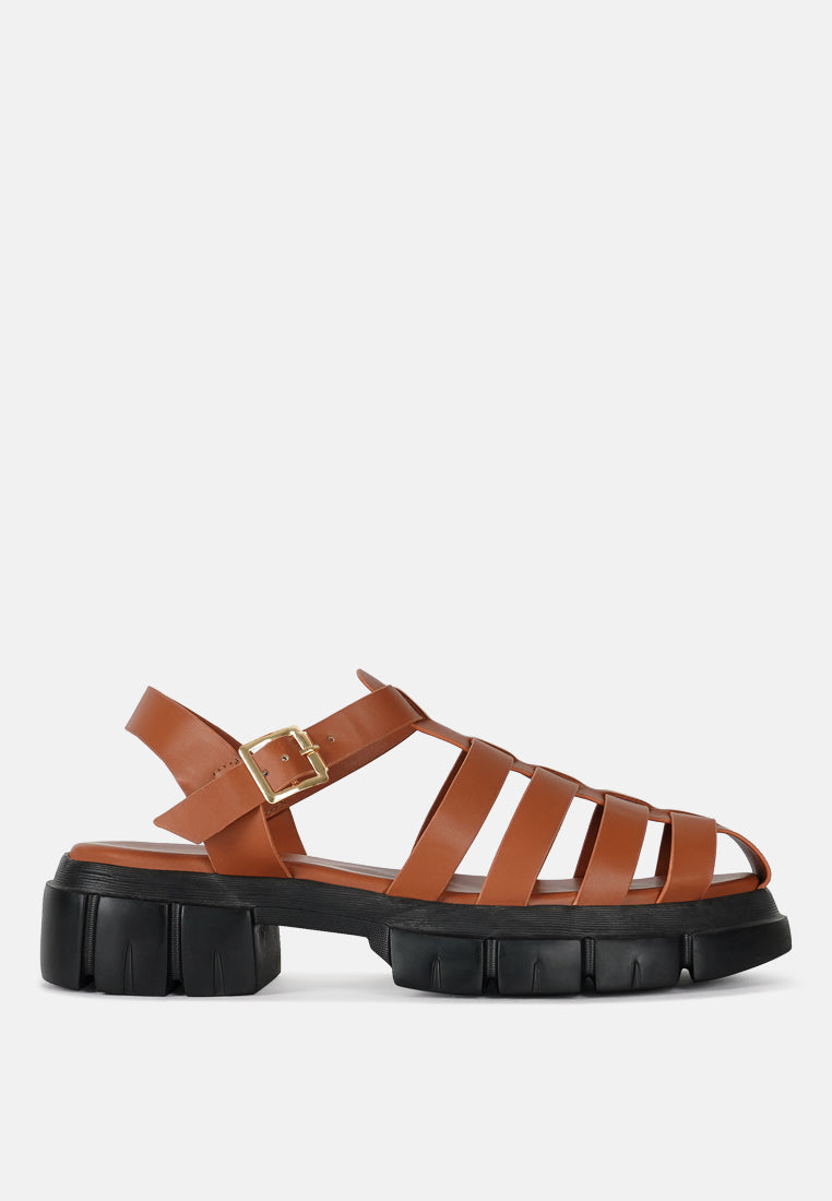 women round toe strappy flatforms#color_tan