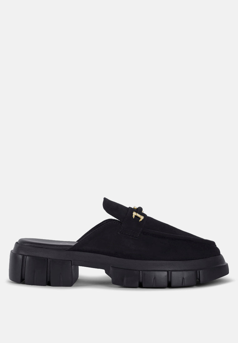 women microfiber penny strap mules#color_black