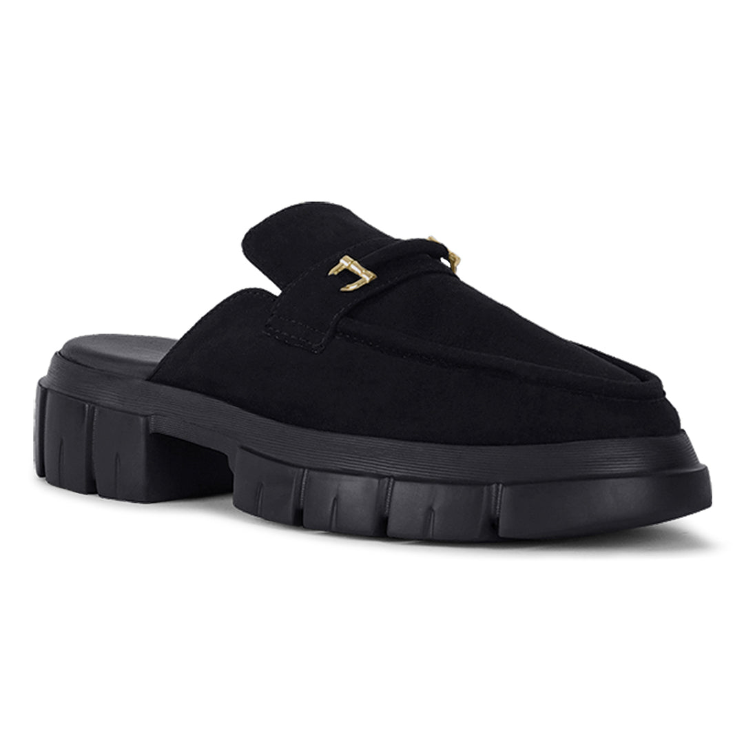 women microfiber penny strap mules#color_black