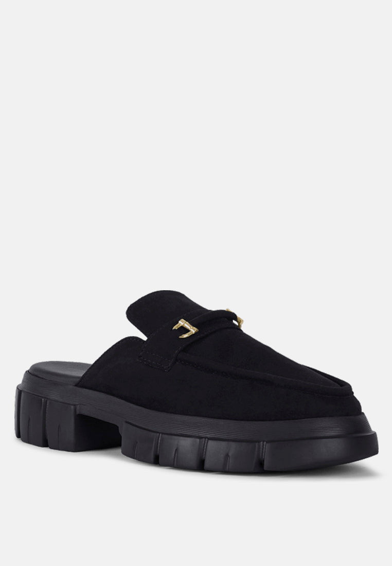 women microfiber penny strap mules#color_black