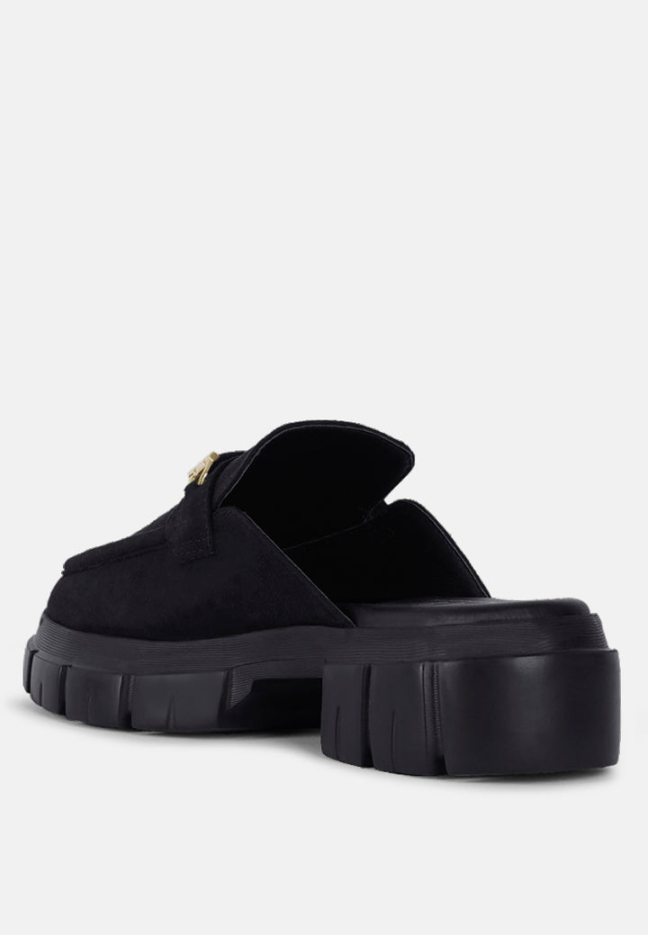 women microfiber penny strap mules#color_black