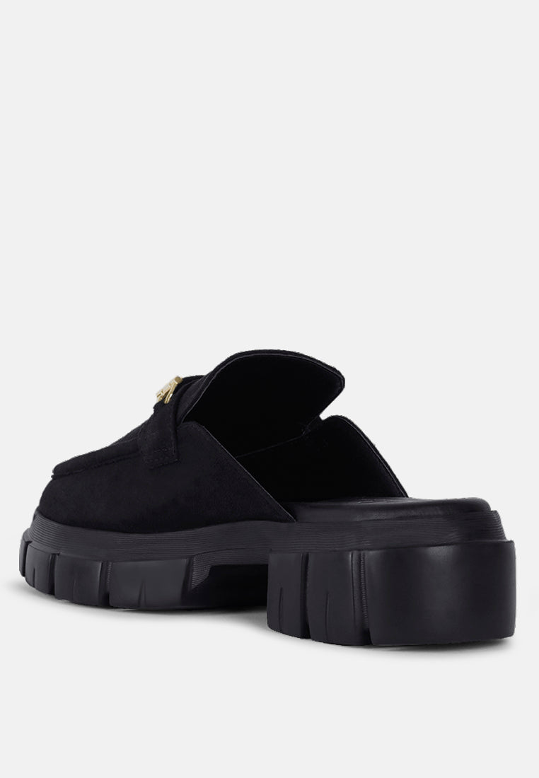 women microfiber penny strap mules#color_black