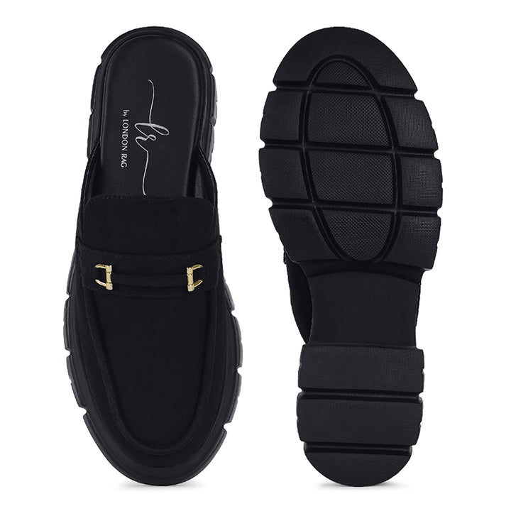 women microfiber penny strap mules#color_black