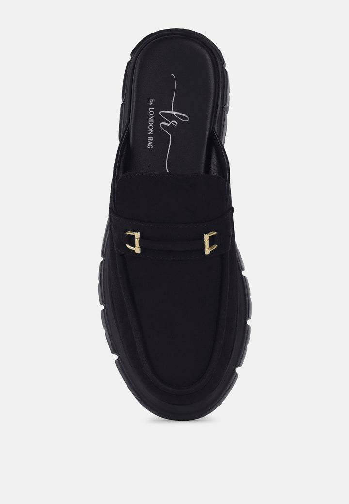 women microfiber penny strap mules#color_black