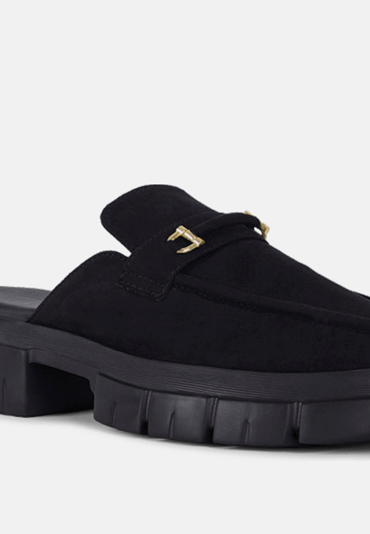 women microfiber penny strap mules#color_black