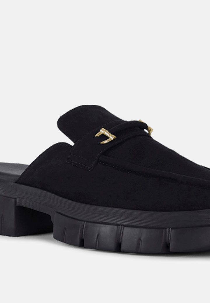 women microfiber penny strap mules#color_black