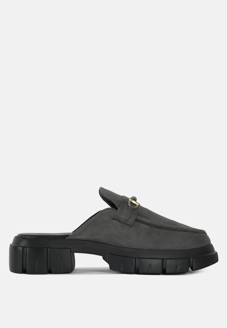 women microfiber penny strap mules#color_grey