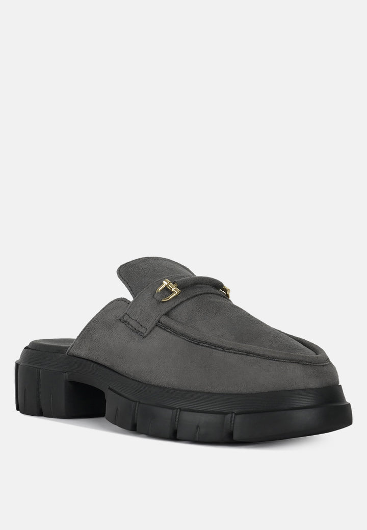 women microfiber penny strap mules#color_grey