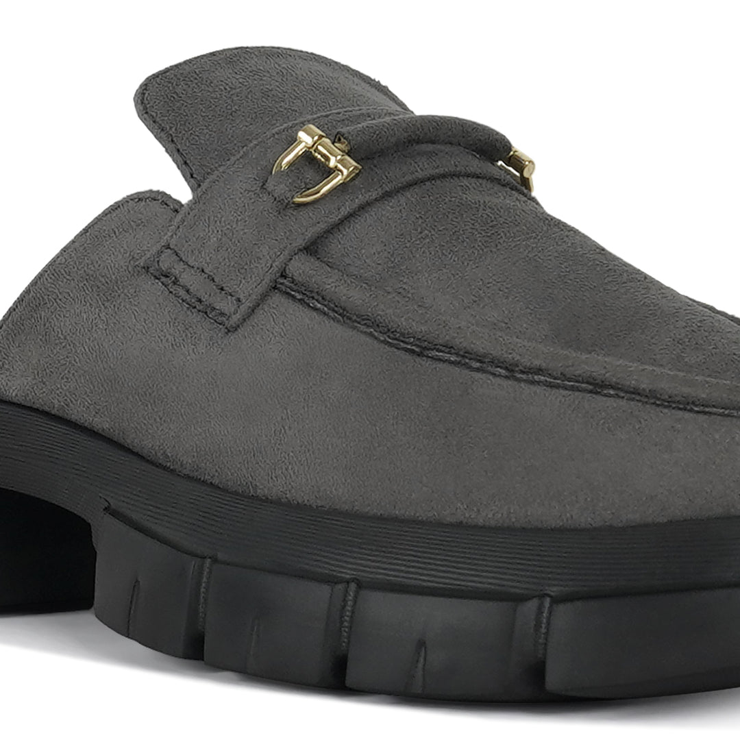 women microfiber penny strap mules#color_grey