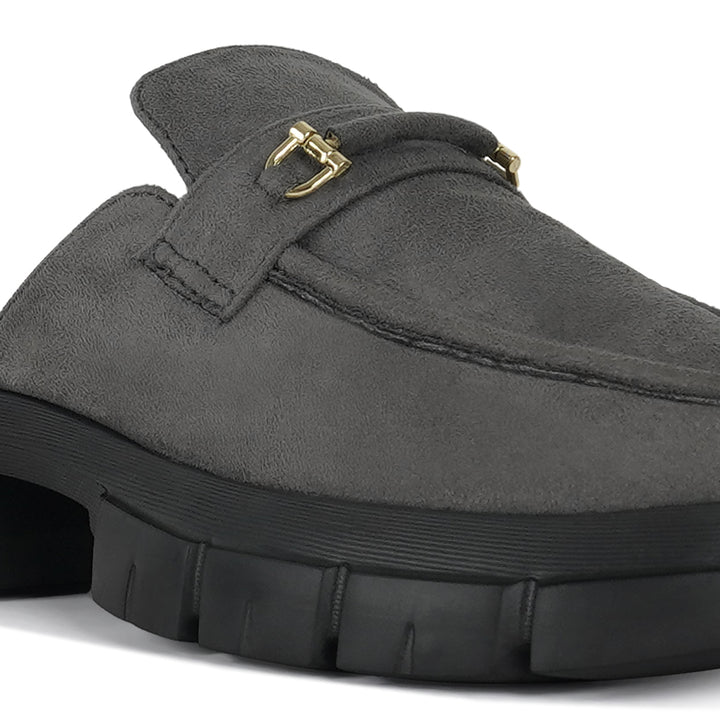 women microfiber penny strap mules#color_grey