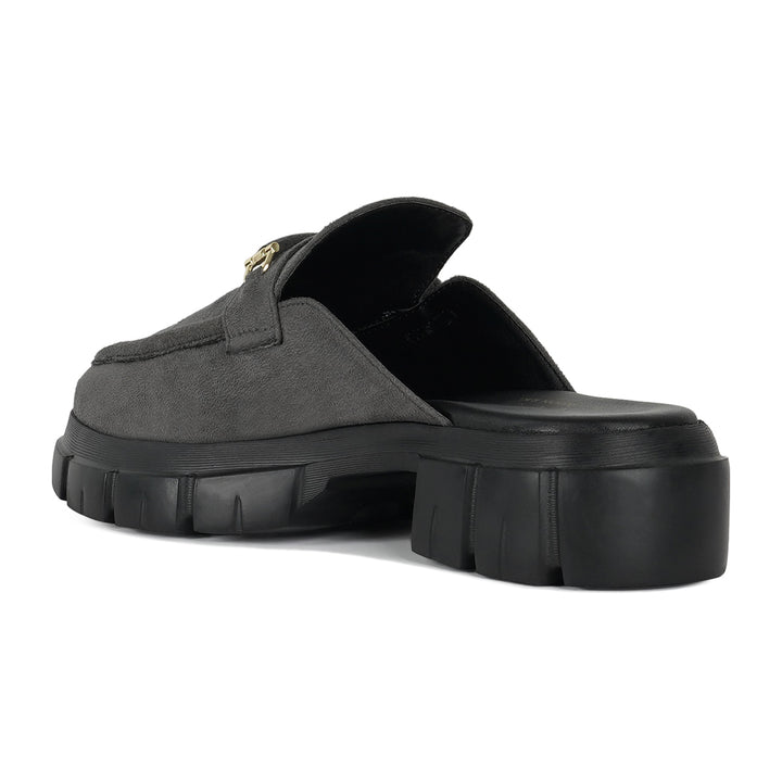 women microfiber penny strap mules#color_grey