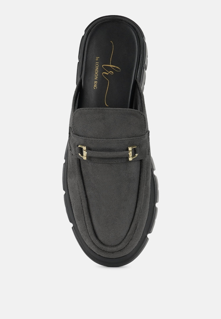 women microfiber penny strap mules#color_grey