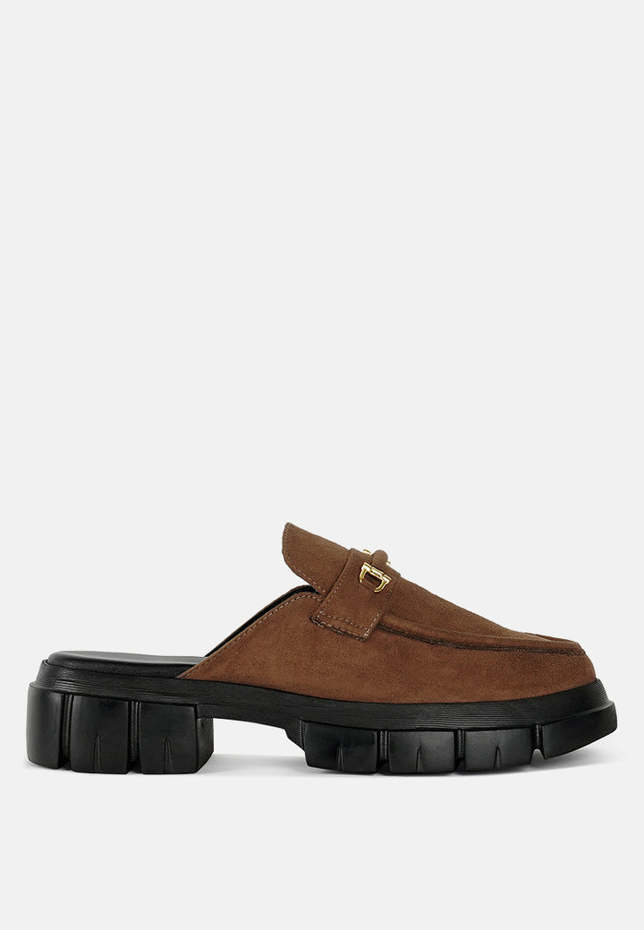 women microfiber penny strap mules#color_tan