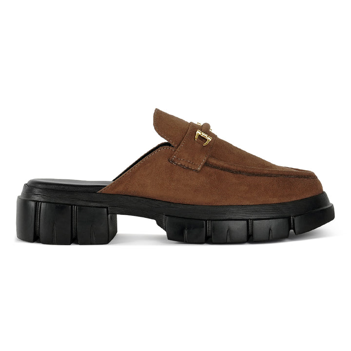 women microfiber penny strap mules#color_tan