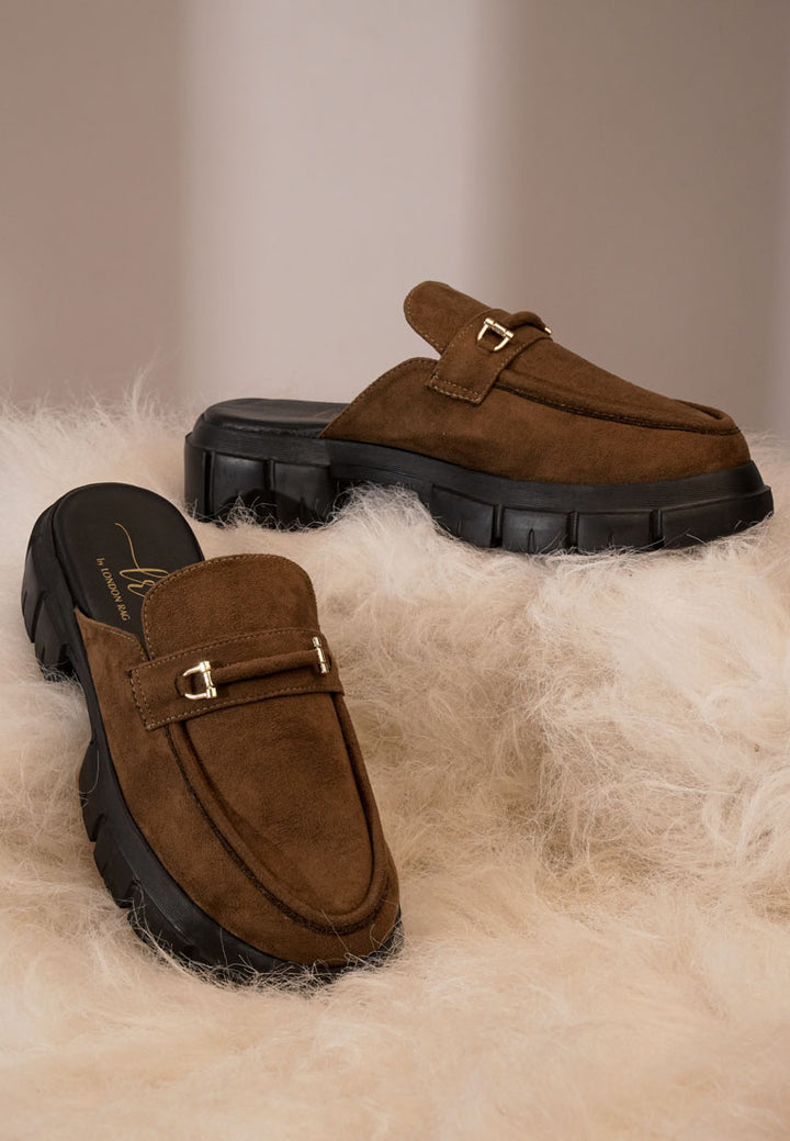 women microfiber penny strap mules#color_tan