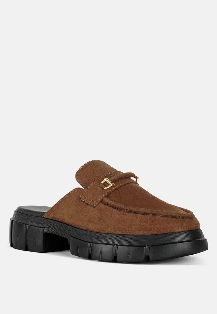 women microfiber penny strap mules#color_tan