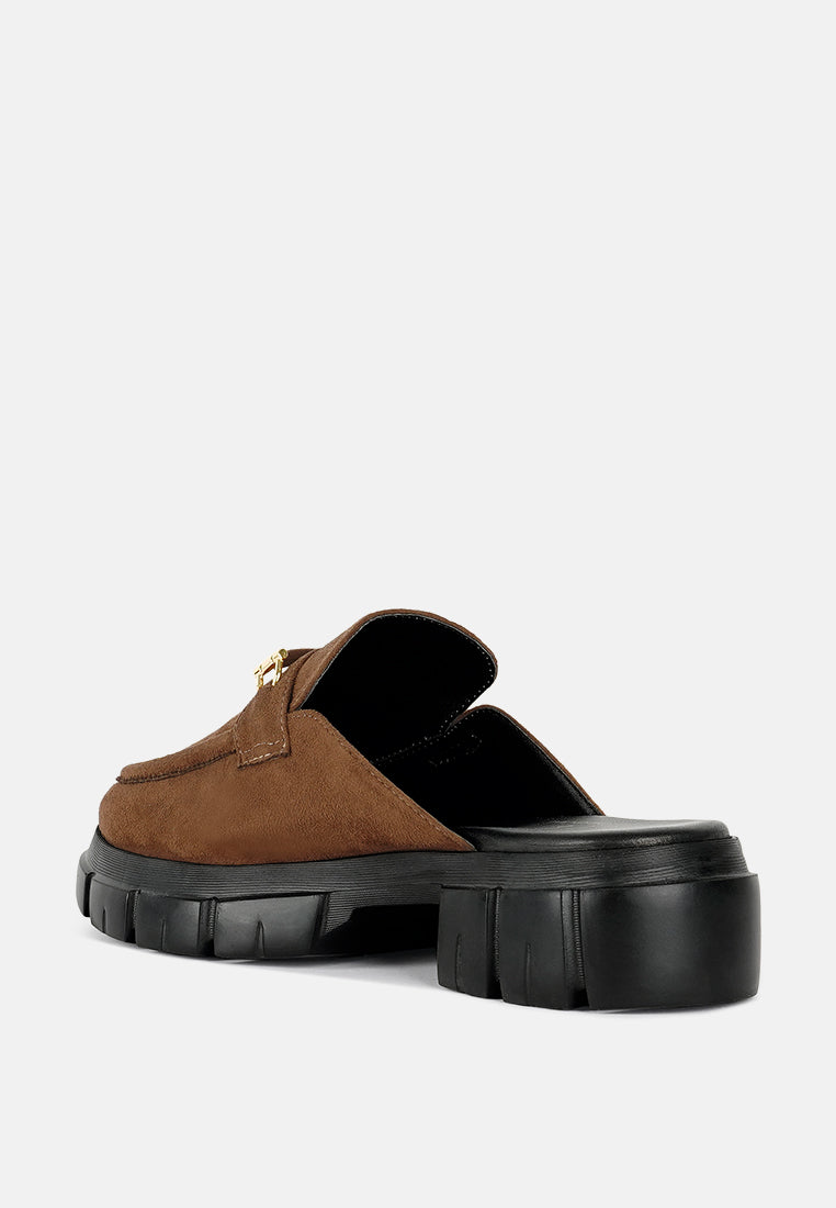 women microfiber penny strap mules#color_tan