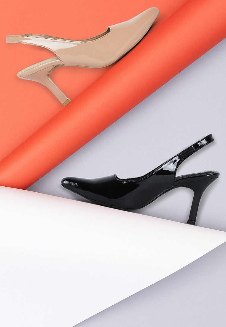 women patent faux leather stiletto heels#color_black