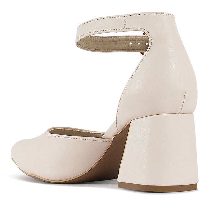 london rag women pointy-toe flared block heels#color_beige