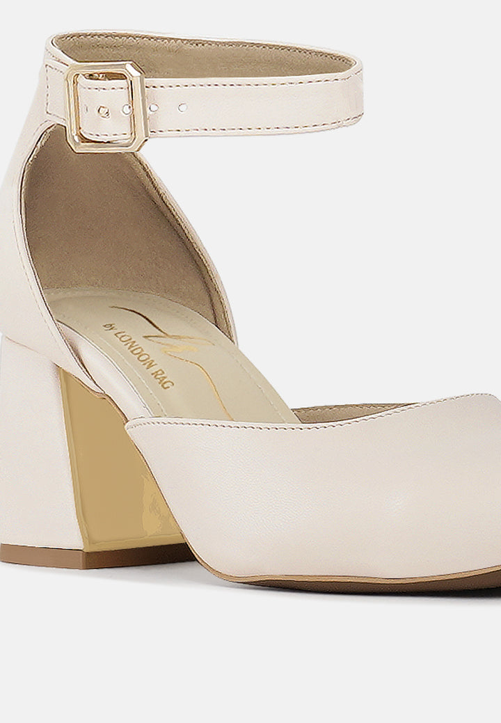 women pointy-toe flared block heels#color_beige