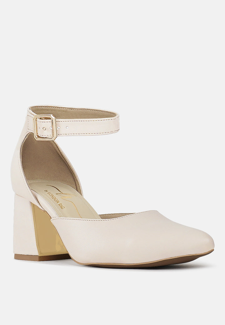 women pointy-toe flared block heels#color_beige