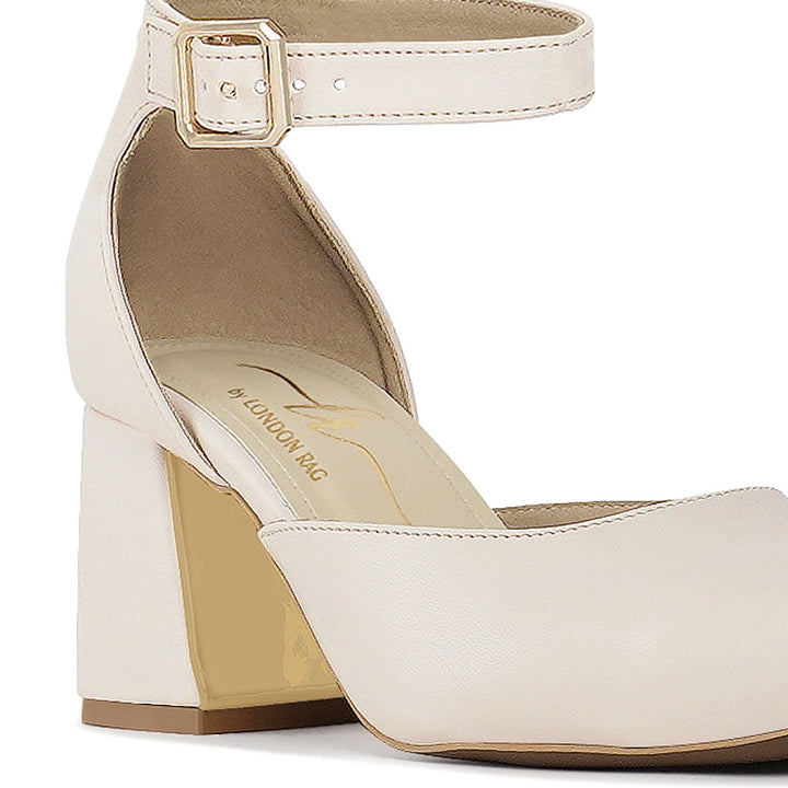london rag women pointy-toe flared block heels#color_beige
