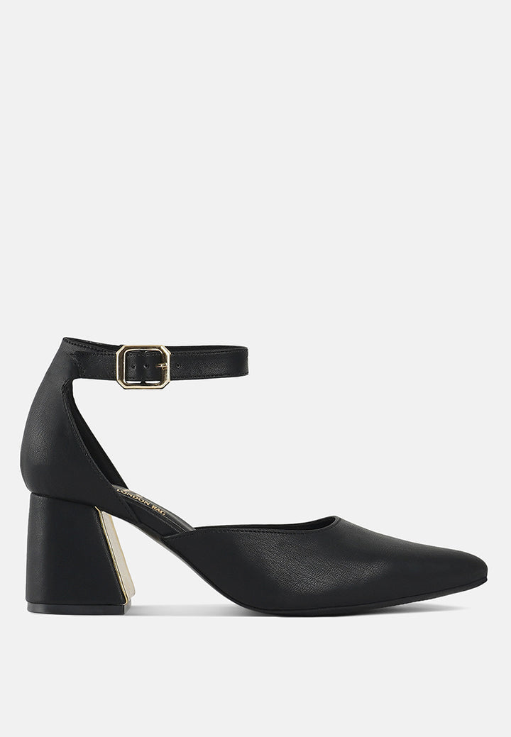 women pointy-toe flared block heels#color_black