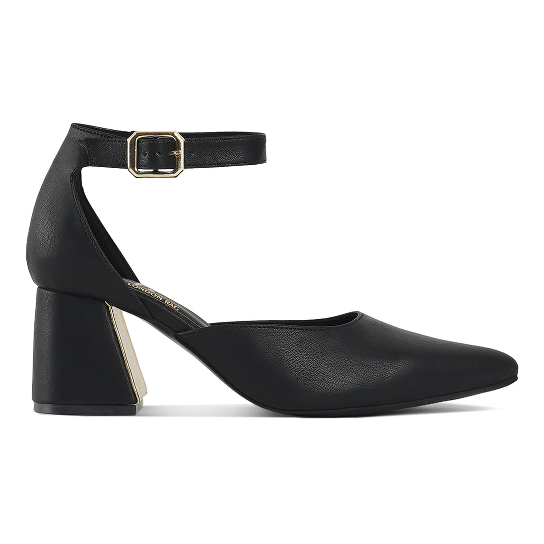 london rag women pointy-toe flared block heels#color_black