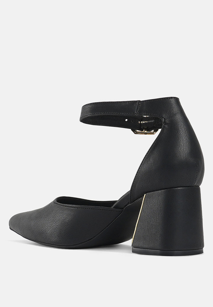 women pointy-toe flared block heels#color_black