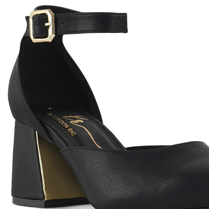 london rag women pointy-toe flared block heels#color_black