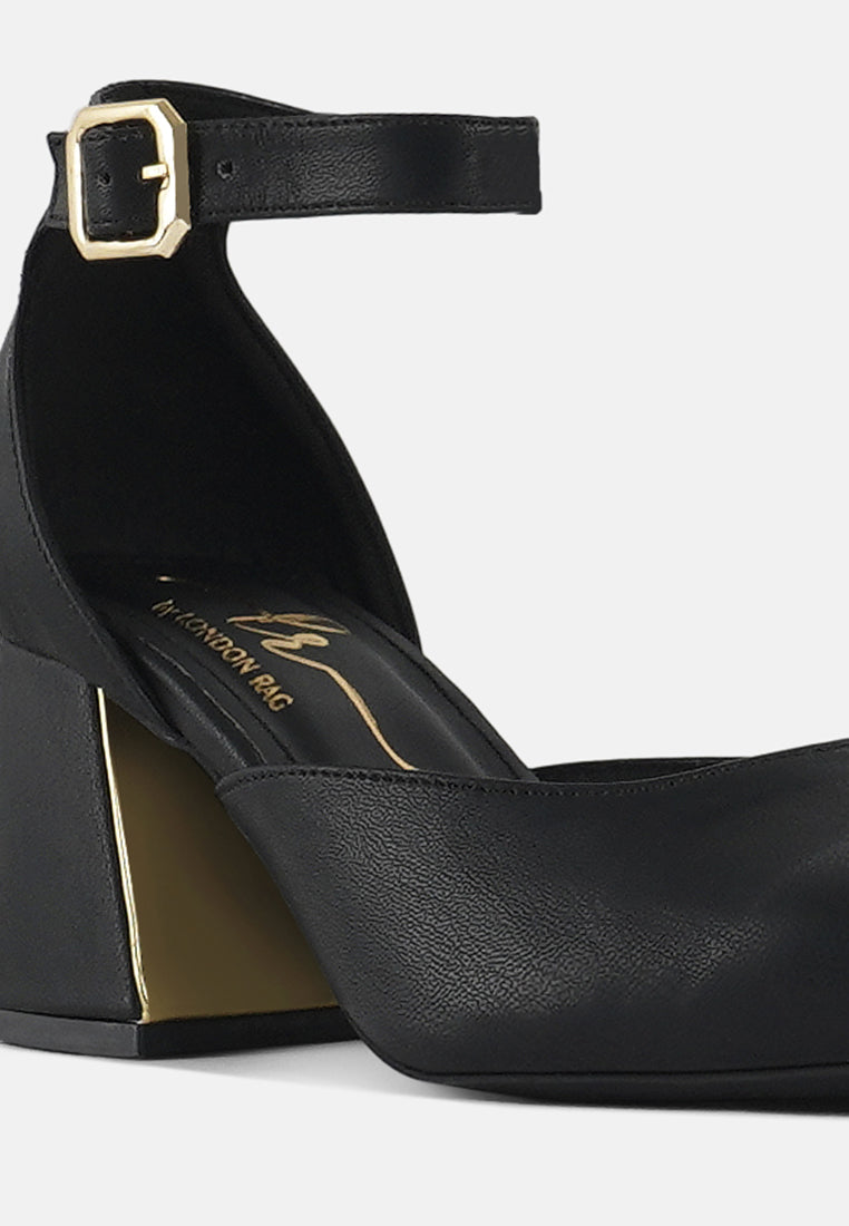 women pointy-toe flared block heels#color_black