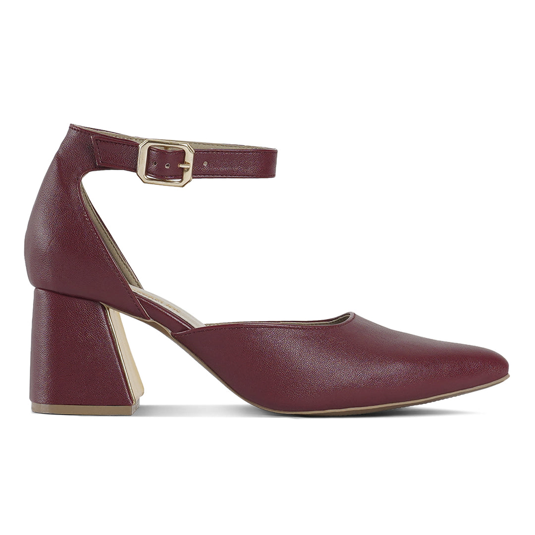 london rag women pointy-toe flared block heels#color_burgundy