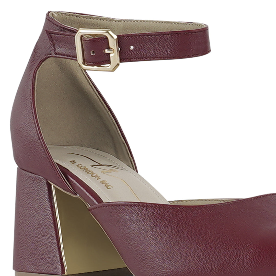london rag women pointy-toe flared block heels#color_burgundy