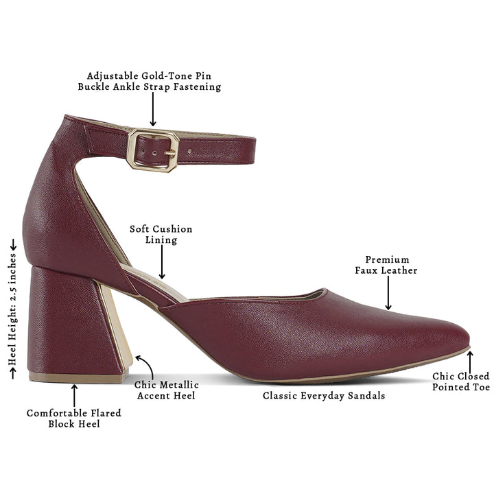 london rag women pointy-toe flared block heels#color_burgundy