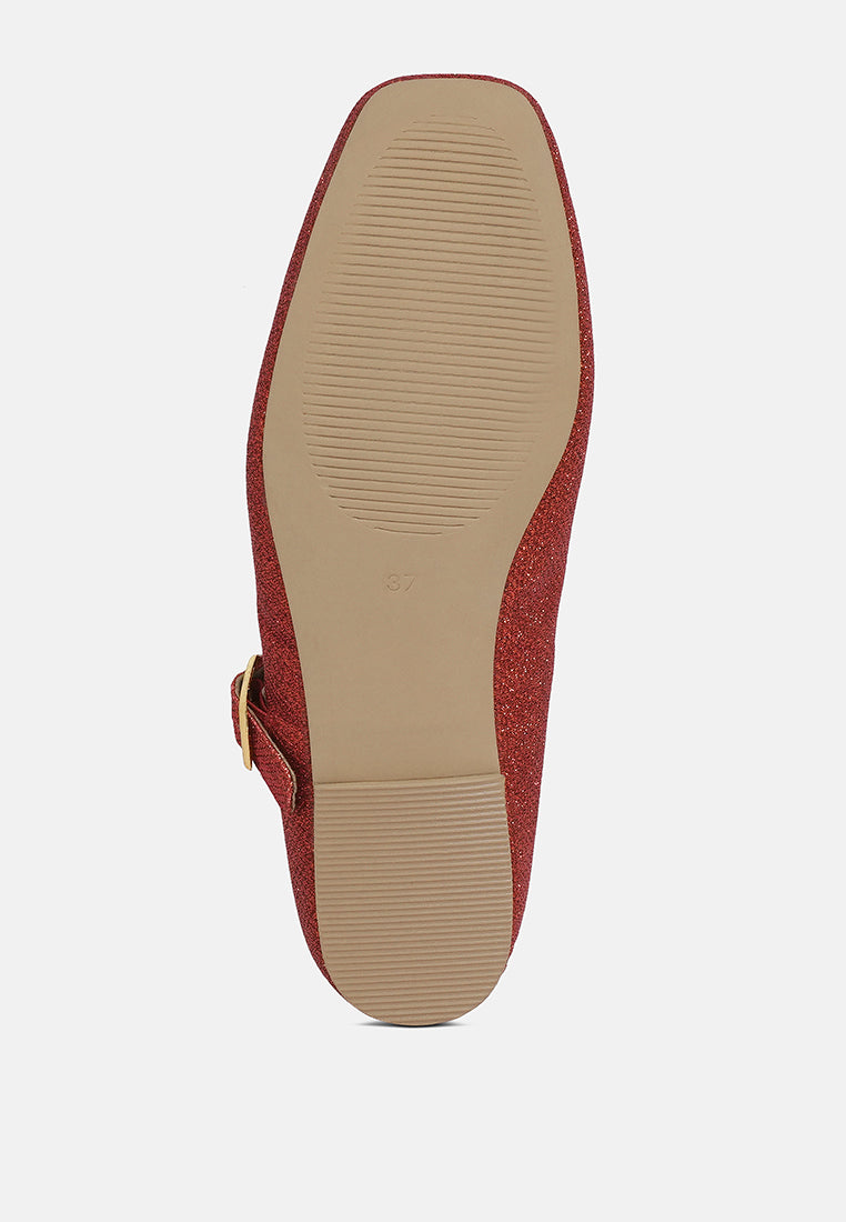 women pin buckle glitter flat ballerina#color_red