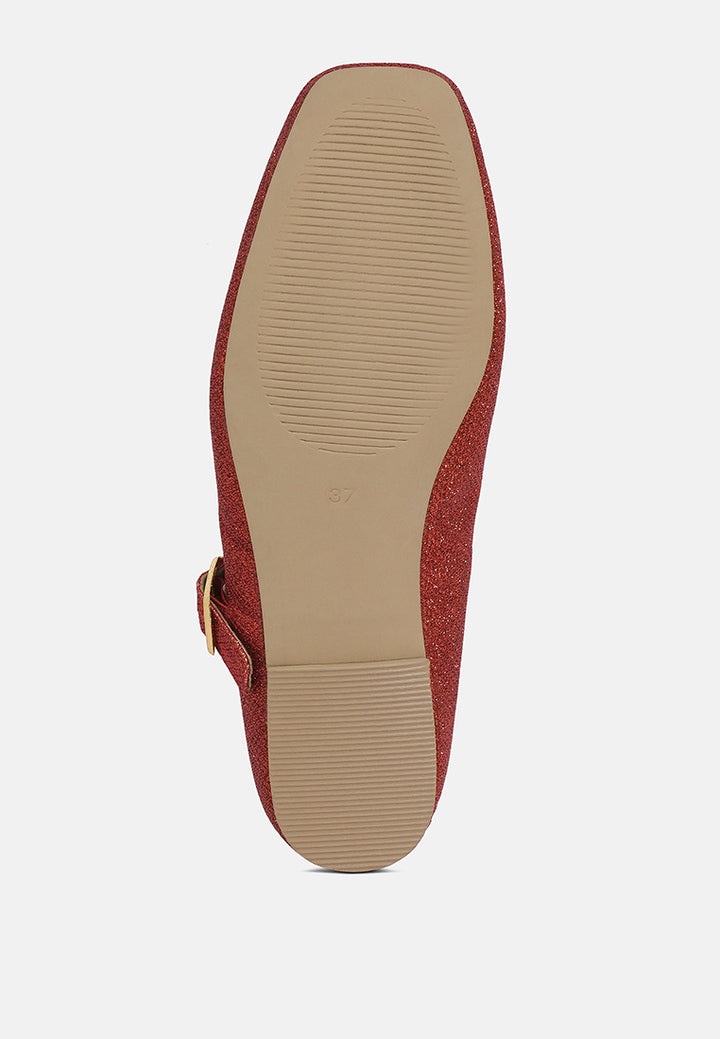 women pin buckle glitter flat ballerina#color_red
