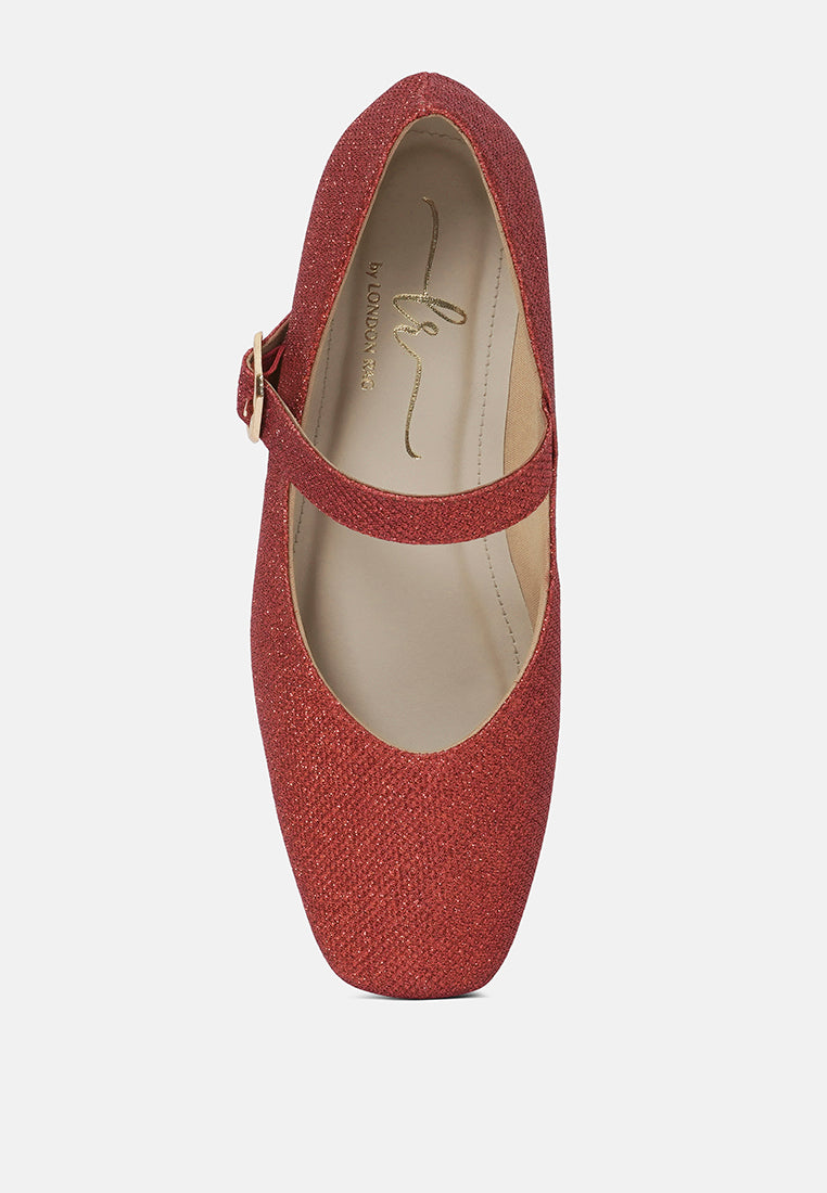 women pin buckle glitter flat ballerina#color_red
