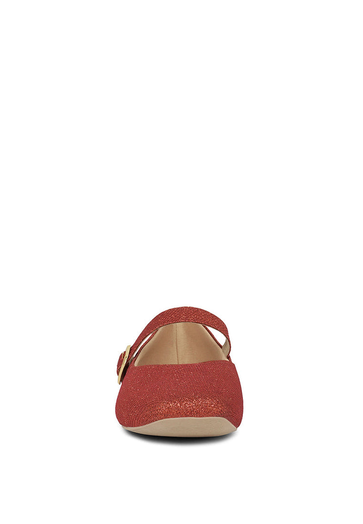 women pin buckle glitter flat ballerina#color_silver