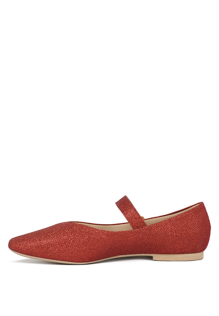 women pin buckle glitter flat ballerina#color_red