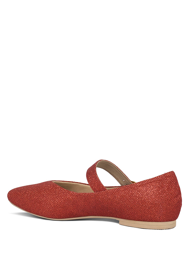 women pin buckle glitter flat ballerina#color_red