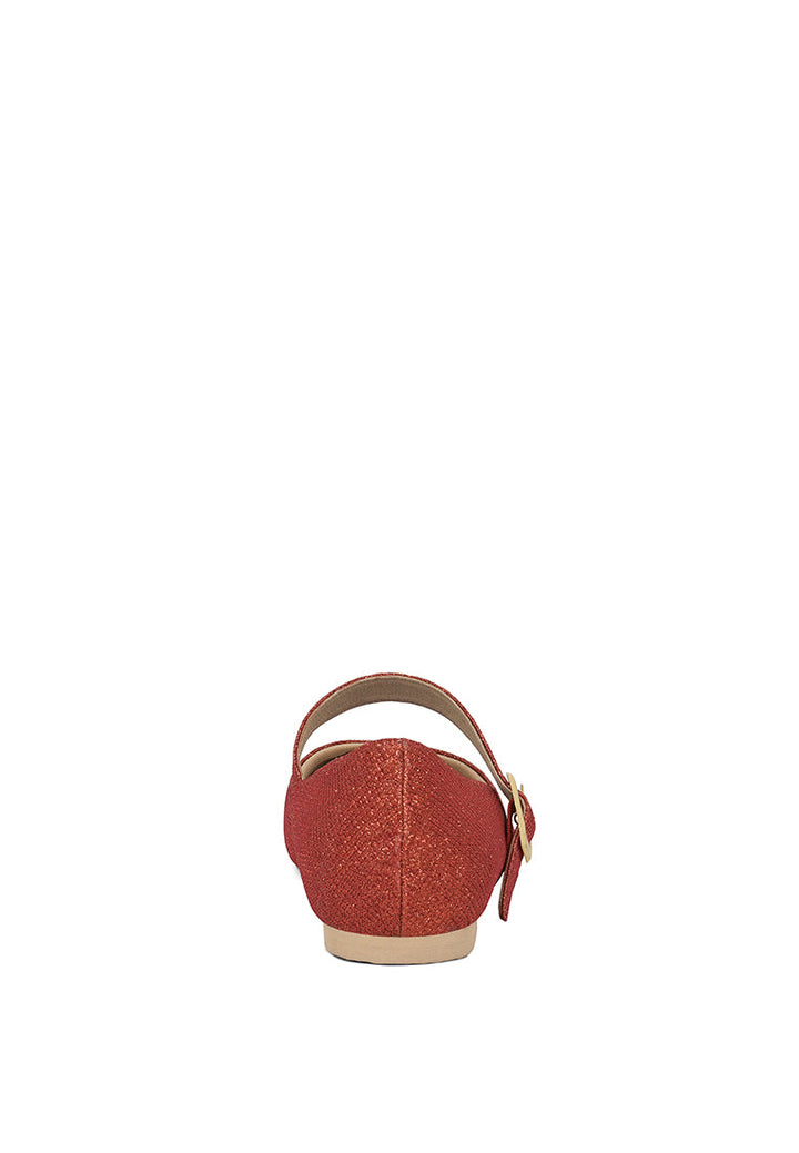 women pin buckle glitter flat ballerina#color_silver