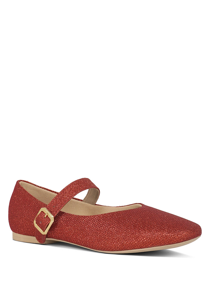 women pin buckle glitter flat ballerina#color_red