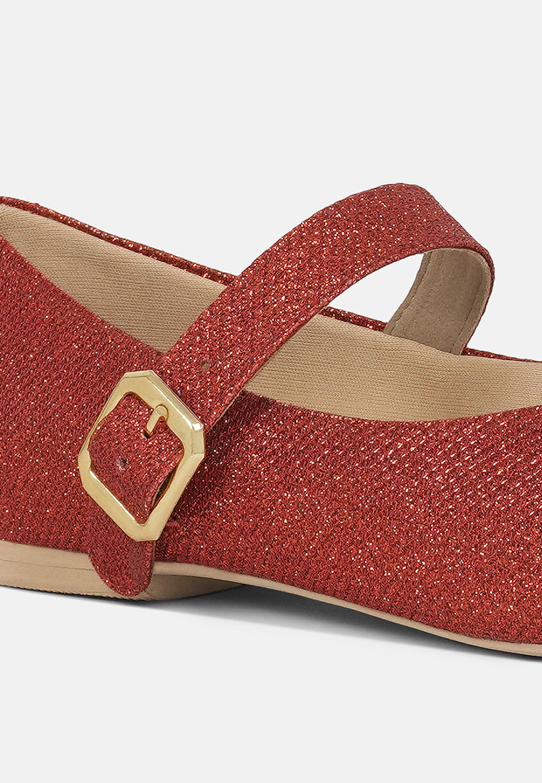 women pin buckle glitter flat ballerina#color_red