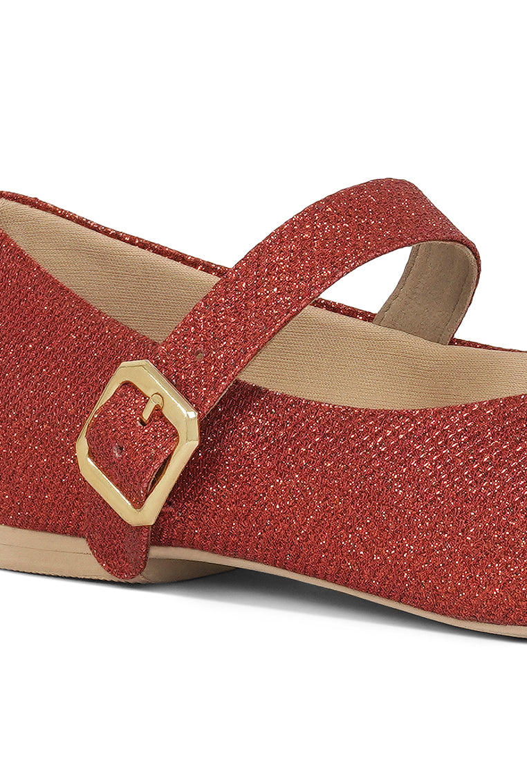 women pin buckle glitter flat ballerina#color_silver